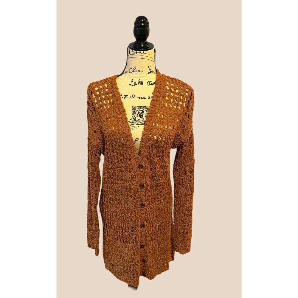 Daytrip Buckle Women's Medium Mustard Orange Open Weave Chenille Cardigan Sweate
